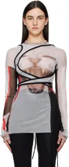 Ottolinger Multicolor Mesh Deconstructed Longsleeve T-shirt In Cat Print
