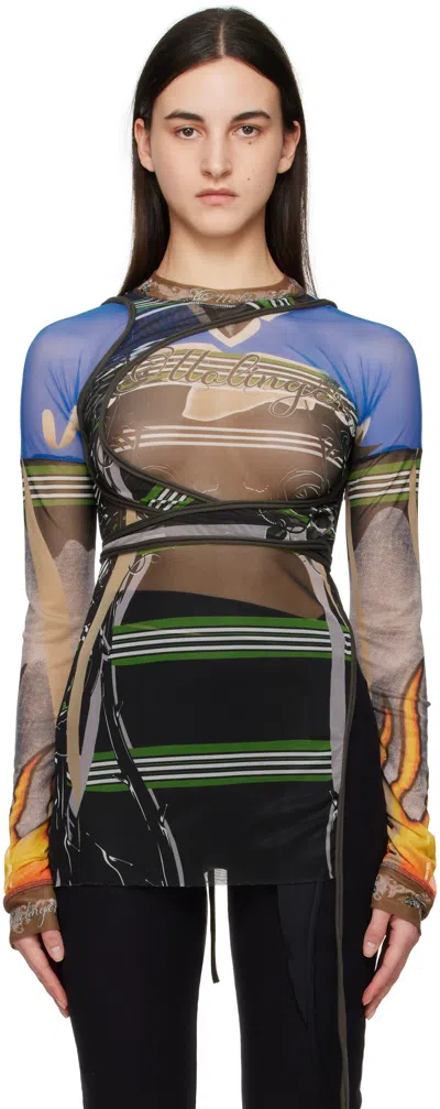 Ottolinger Multicolor Mesh Deconstructed Longsleeve T-shirt In Polo Print