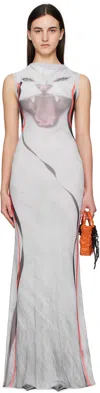 Ottolinger Cowl Neck Mesh Printed Maxi Dress With Sheer Details In Cat Print