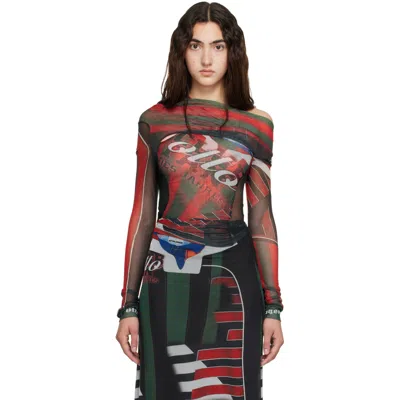 Ottolinger Multicolor Mesh Twisted Longsleeve T-shirt In Black
