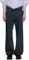 Ottolinger Navy Double Fold Suit Trousers In Dark Blue