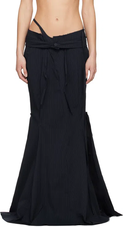 Ottolinger Black Mermaid Maxi Skirt In Black Pinstripe