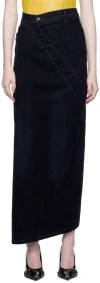 Ottolinger Navy Multiline Denim Maxi Skirt In Midnite Blue