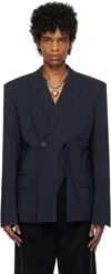 Ottolinger Navy Oversize Split Blazer In Navy Striped