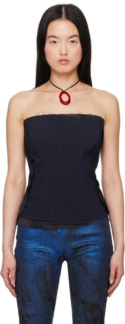 Ottolinger Navy Suit Corsage Top In Navy Striped