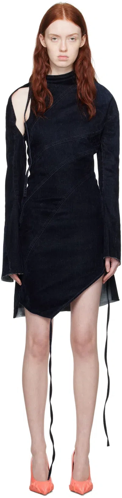 Ottolinger Twisted Asymmetric Denim Minidress In Midnite Blue