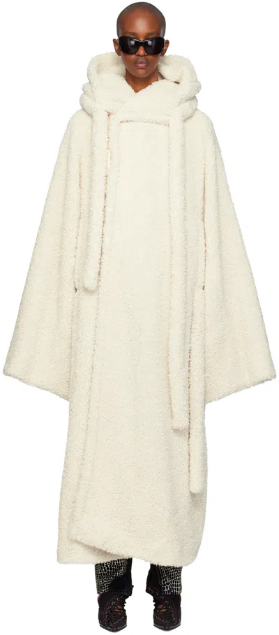 Ottolinger Off-white Wrap Teddy Long Coat In Cream