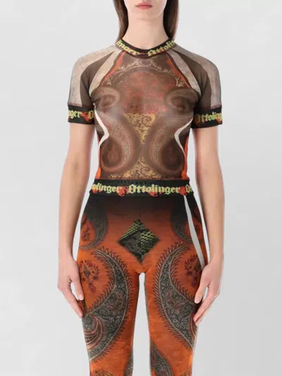 Ottolinger Paisley Print Mesh Band Collar T Shirt In Multi