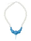 Ottolinger Dipped Blue Resin Pearl Necklace In White