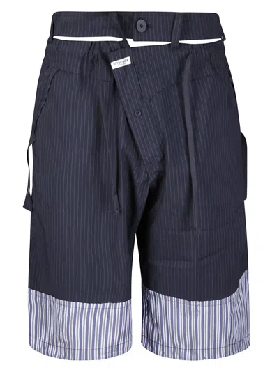 Ottolinger Pinstripe And Striped Fabric Baggy Cargo Shorts In Blue