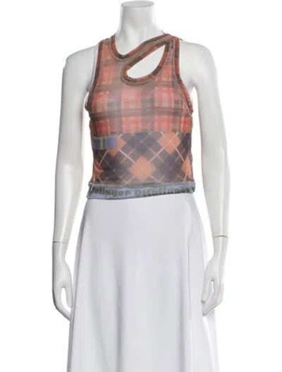 Pre-owned Ottolinger Plaid Print Asymmetrical Crop Top In Orange