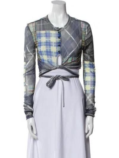 Pre-owned Ottolinger Plaid Print Crew Neck Crop Top In Blue