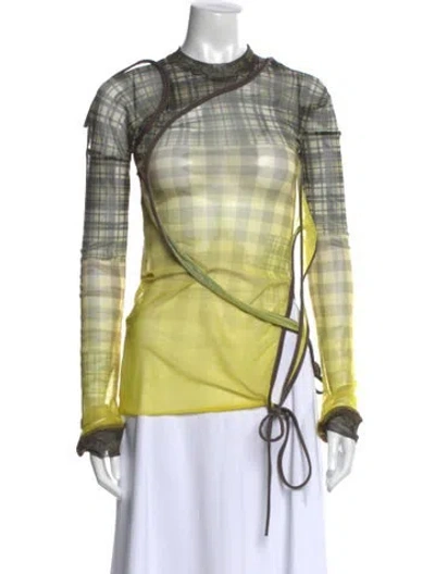 Pre-owned Ottolinger Plaid Print Crew Neck Sweatshirt In Yellow