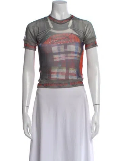 Pre-owned Ottolinger Plaid Print Crew Neck Top In Gray