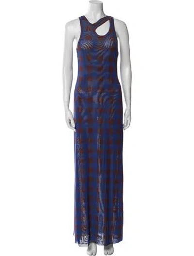 Pre-owned Ottolinger Plaid Print Long Dress In Blue