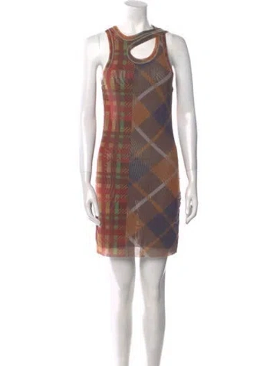 Pre-owned Ottolinger Plaid Print Mini Dress In Orange