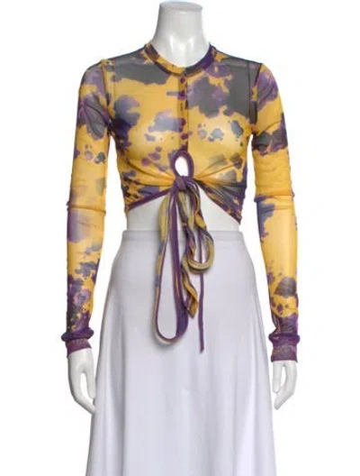 Pre-owned Ottolinger Printed Crew Neck Crop Top In Yellow
