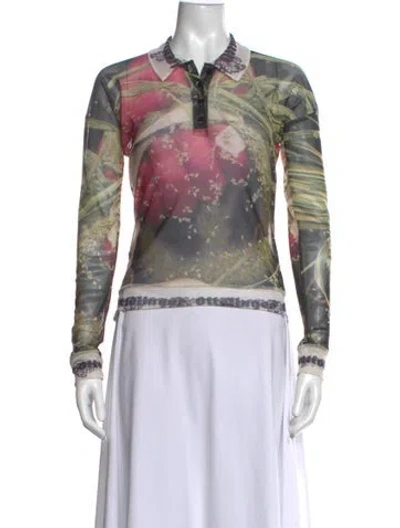 Pre-owned Ottolinger Printed Long Sleeve Polo In Multicolor