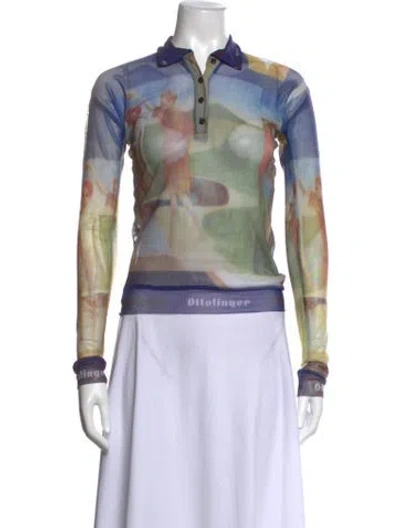 Pre-owned Ottolinger Printed Long Sleeve Polo In Yellow