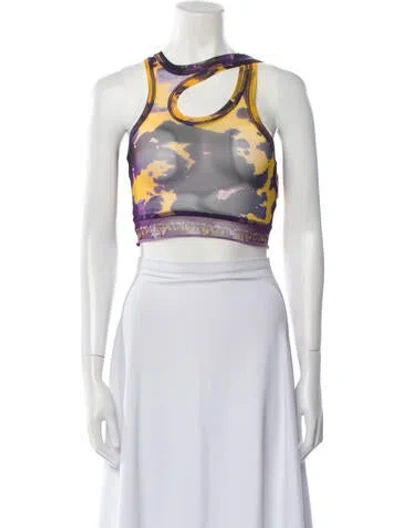 Pre-owned Ottolinger Printed Scoop Neck Crop Top In Blue