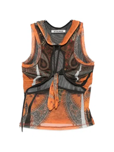 Ottolinger Printed Tie-detail Top In Orange