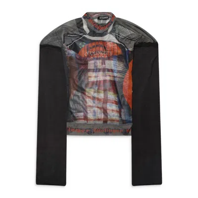 Ottolinger Racing Plaid Mesh Hybrid Longsleeve Multicolor In Black