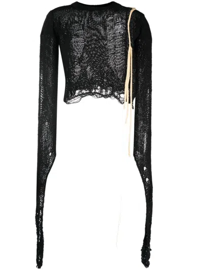 Ottolinger Ripped-detailing Open-knit Jumper In Black