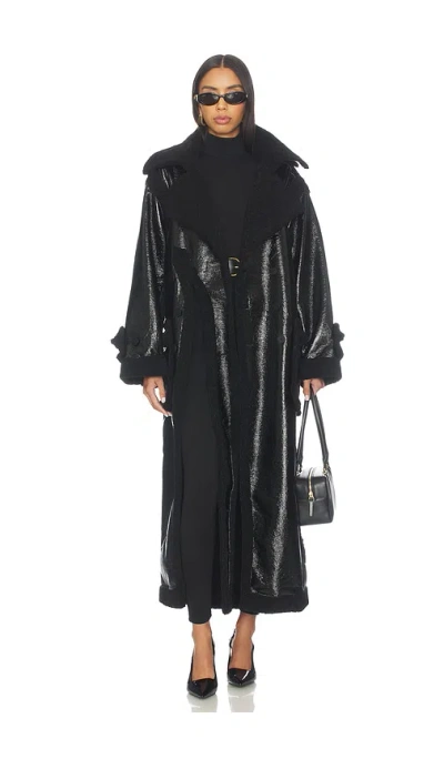 Ottolinger Shearling Oversized Split Coat In Shiny Black