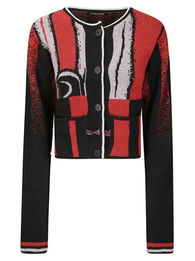 Ottolinger Short-fit Cardigan With Side Ties And Abstract Texture In Multi