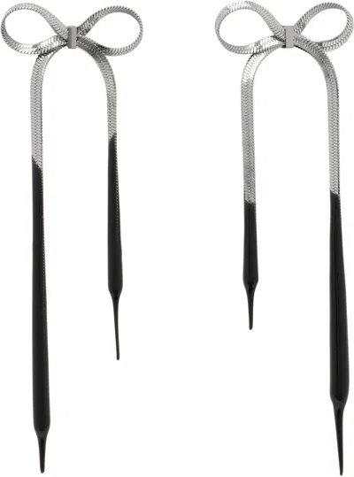 Ottolinger Silver & Black Laced Bow Earrings In Silver-black