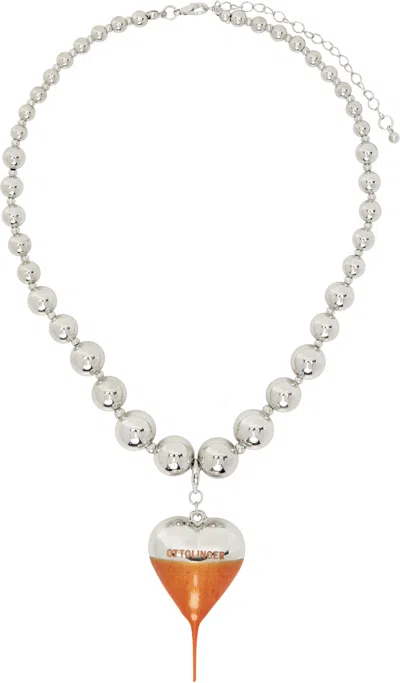 Ottolinger Silver & Orange Otto Heart Necklace In Silver / Tangerine
