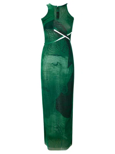 Ottolinger Sleeveless Midi Mesh Dress In Green