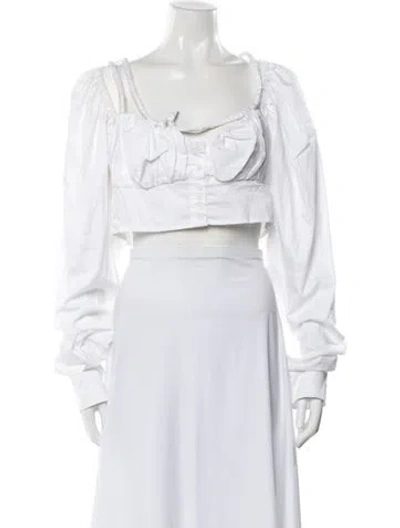 Pre-owned Ottolinger Square Neckline Long Sleeve Crop Top In White