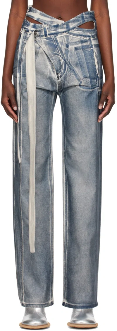 Ottolinger Ssense Exclusive Blue Jeans In Sand / Blue Paint