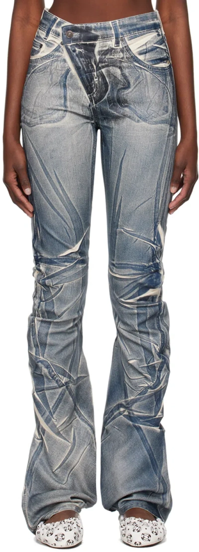 Ottolinger Ssense Exclusive Blue Jeans In Sand / Blue Paint
