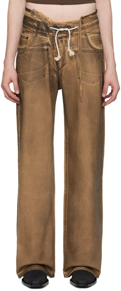 Ottolinger Ssense Exclusive Brown Double Fold Jeans In Brown/black Paint Br