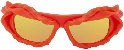 Ottolinger Ssense Exclusive Red Twisted Sunglasses In Orange/yellow Lens