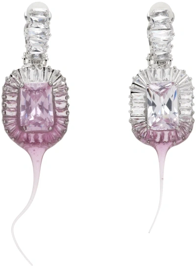 Ottolinger Ssense Exclusive Silver & Pink Diamond Dip Clip Earrings In Light Pink