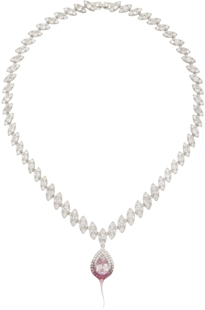Ottolinger Ssense Exclusive Silver & Pink Diamond Dip Necklace In Light Pink