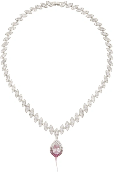 Ottolinger Ssense Exclusive Silver & Pink Diamond Dip Necklace In White
