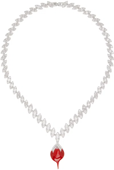 Ottolinger Ssense Exclusive Silver & Red Diamond Dip Necklace In Slvred