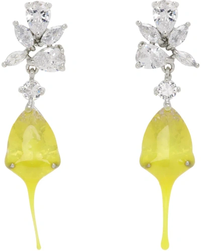 Ottolinger Ssense Exclusive Silver & Yellow Flower Dip Earrings In Yellow Yellow