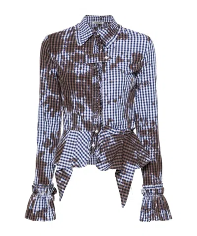 Ottolinger Stained Gingham Ruffled Shirt In Multi