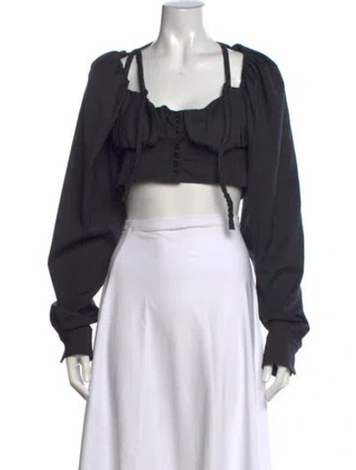 Pre-owned Ottolinger Striped Square Neckline Crop Top In Blue