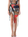Ottolinger Multicolor Printed Mesh Skirt In Surf Plaid Print