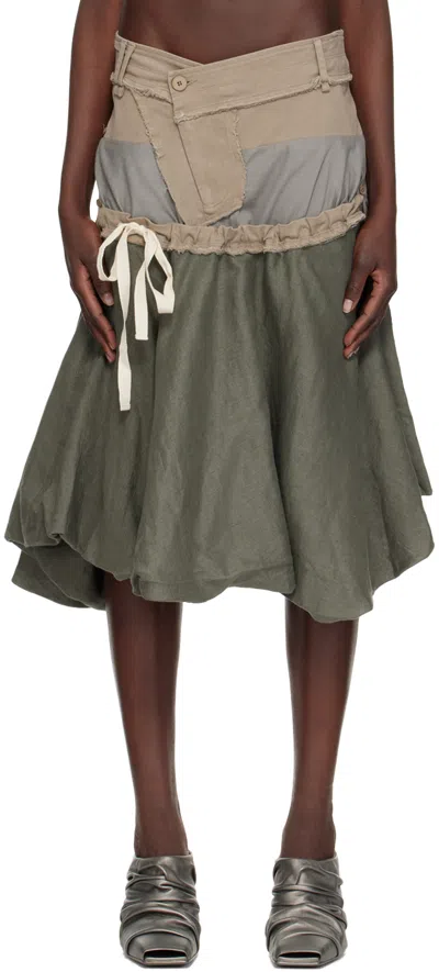 Ottolinger Taupe Layered Midi Skirt In Olive Grey