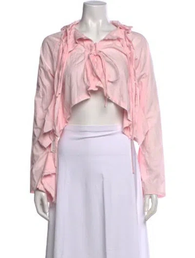 Pre-owned Ottolinger Tie Neck Long Sleeve Crop Top In Pink