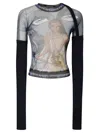 Ottolinger Julien Ceccaldi Printed Mesh Top With Sleeves In Black