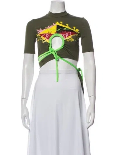 Pre-owned Ottolinger Vamos A La Playa Wrap Graphic Print Crop Top In Green