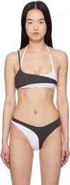Ottolinger White & Brown Layered Bikini Top In White-brown